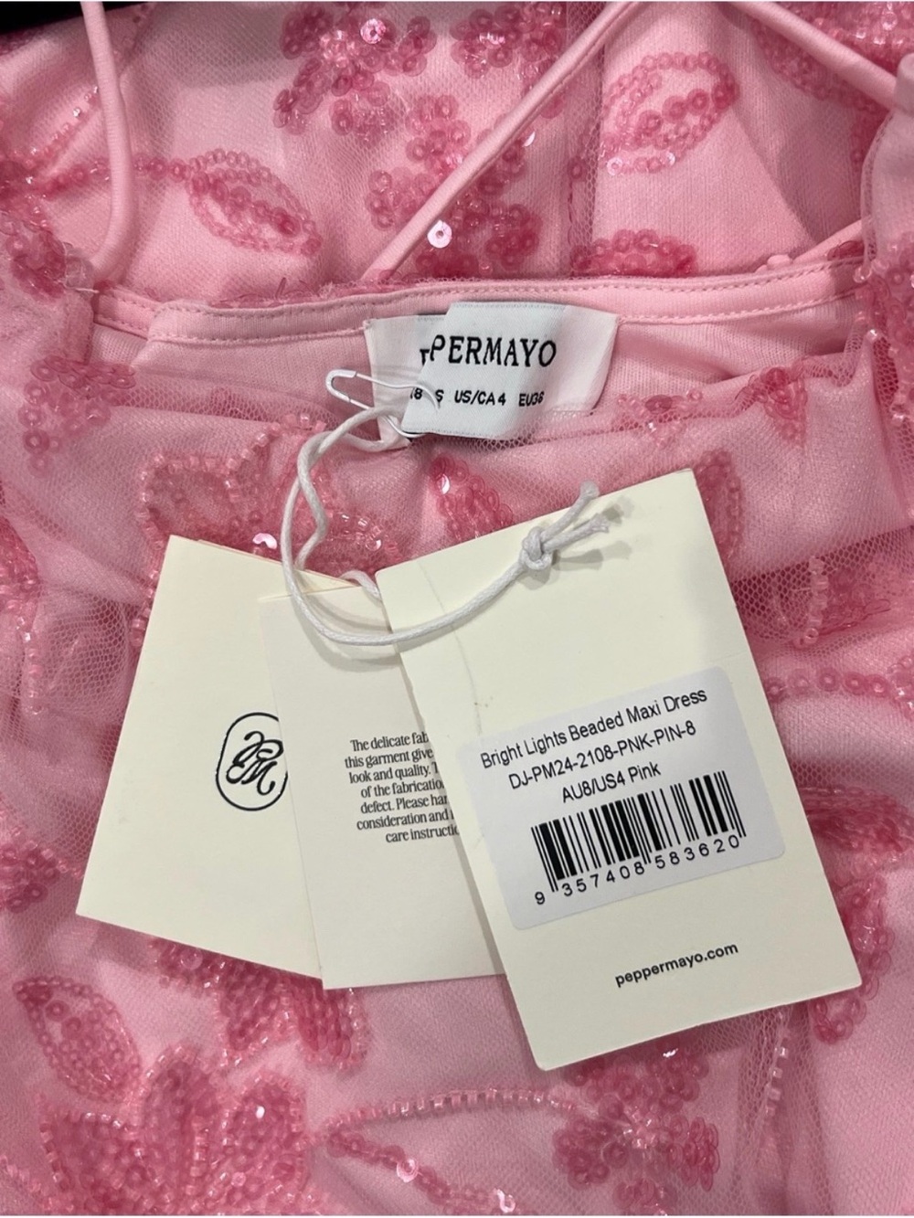 Peppermayo Bright Lights Beaded Maxi Dress — Pink, Size S — NWT - Picture 5 of 6